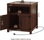 Farmhouse End Table with Charging Station, 24" Large Side Table with Open Shelf and Storage Cabinet, Wood Square Bedside Table Nightstand for Living Room, Bedroom (Espresso)