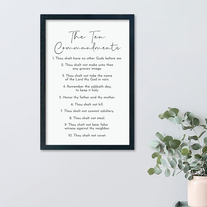 LuZhiQiang The Ten Commandments Wall Art Decor 16"×11" Bible Verse 10 Commandments Sign Motivational Positive Quotes Wood Framed Wall Hanging (Black)
