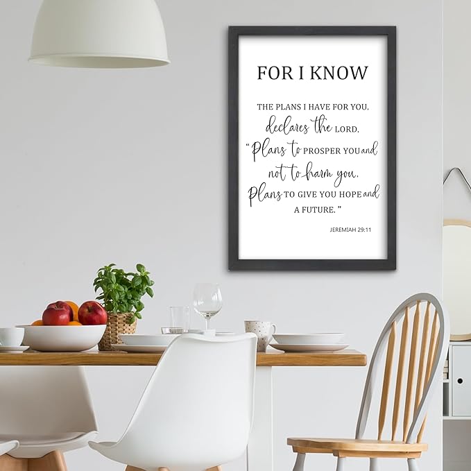 FZMHASLWW For I Know The Plans I Have for You Wall Decor 16"×11" Jeremiah 29 11 Sign Large Wood Framed Wall Hanging Art (Black)