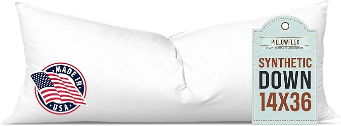Pillowflex Synthetic Down Pillow Insert - 14x36 Down Alternative Pillow, Ultra Soft, Large Rectangle Body Sleeping Pillow, Lumbar, Long, Back - 1 Decorative Pillow Form