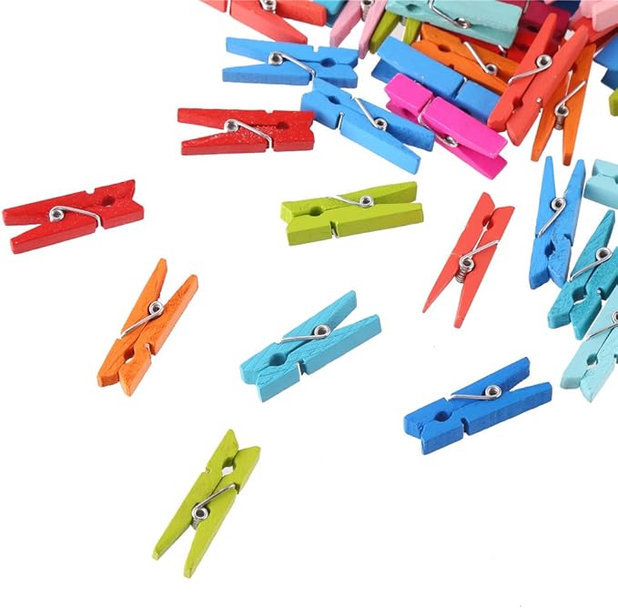 DECORA 120 Pieces 3.5cm Colored Wooden Clothespins Mini Craft Photo Pegs Clips with 98 Feet Twin