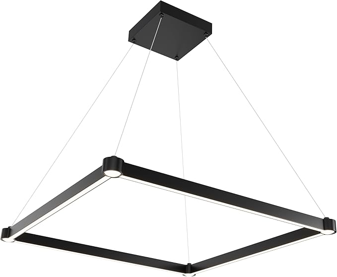 WELAKl Black Modern Square Chandelier, Square Ceiling Light Fixture, Contemporary Chandelier Pendant Light for Kitchen lsland, Dining Room, Bedroom