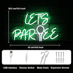 Let's Par Tee Neon Sign for Wall Decor - Green White LED Golf Ball Light - Dimmable Hanging Sign for Golf Club, Bedroom, Man Cave, Party