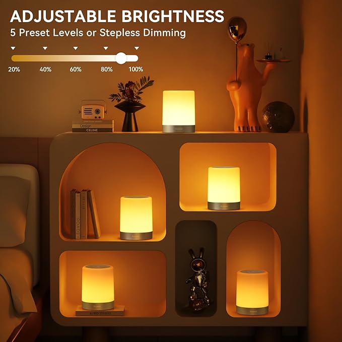 Night Light for Kids Baby, Dimmable Touch Lamp for Nursery, 11 RGB Colors 5 Brightness, Portable Rechargeable Bedside Table Lamp for Nightstand, Kids Night Light for Bedroom Living Room, Silver