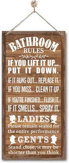 Rustic Western Bathroom Decor - Funny Wall Signs, Farmhouse Country Rules Wall Decor I1