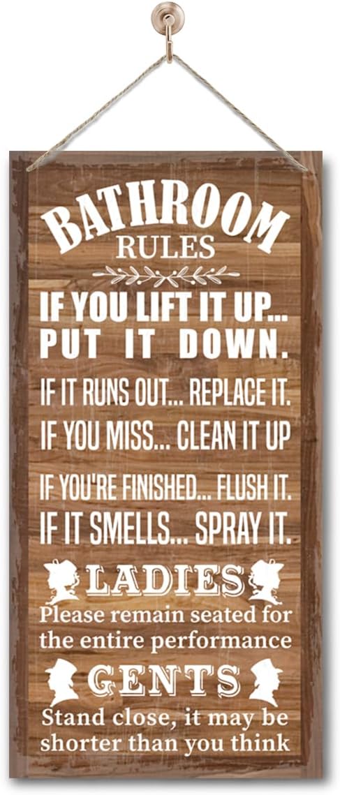 Rustic Western Bathroom Decor - Funny Wall Signs, Farmhouse Country Rules Wall Decor I1