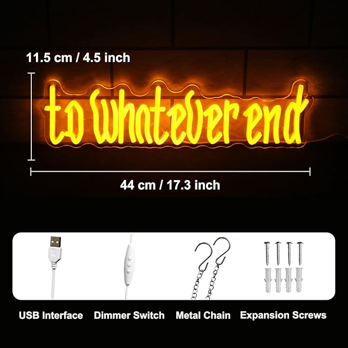 To Whatever End Neon Sign Orange Letter LED Sign for Wall Phrase Neon Light Dimmable Words Neon Lights Signs for Bedroom Man Cave Reading Room Bookshelf Decor Book Lovers Gifts Old English Font