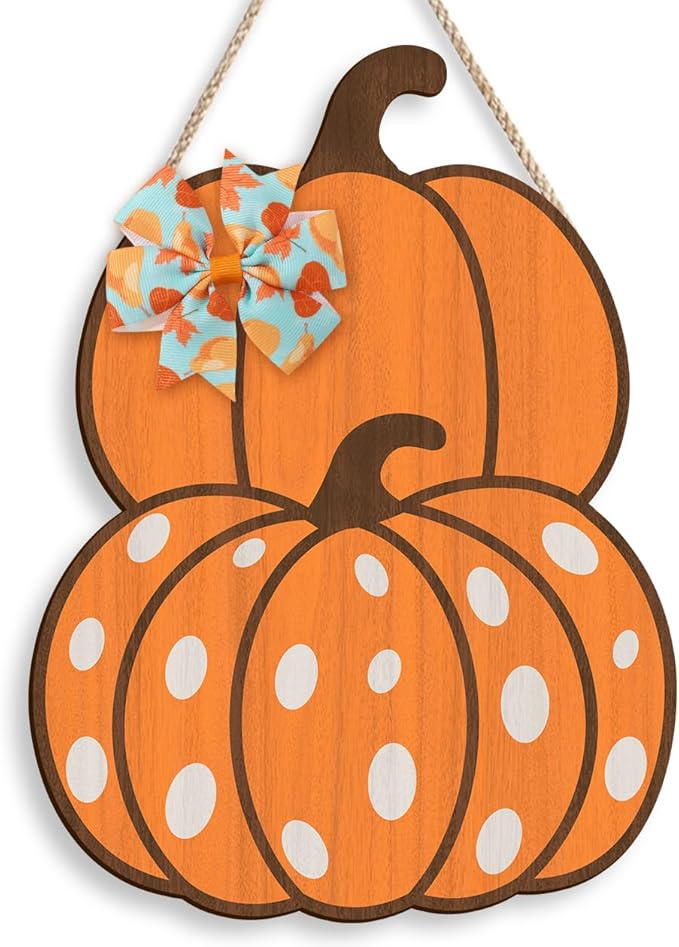 COLOR VALLEY ART Wooden Pumpkin Door Sign, Fall Decor Wall Art, 8.7x11.8 inches, Rustic Thanksgiving Decorations for Porch