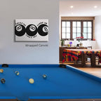 Black 8 Ball Poster, Lucky Me Lucky You Lucky Us Quote Canvas Wall Art, Playful Billiards Balls Picture Print, Retro 8ball Pool Painting for Bar Cart Game Room Man Caves Wall 12x16in Framed