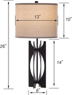 Industrial Table Lamps Set of 2 Black 26” 3-Way Bedside Lamp with White Linen Shade Metal Nightstand Lamp for Living Room Bedroom Dining Room End Table(JC-5-2PK-BK)