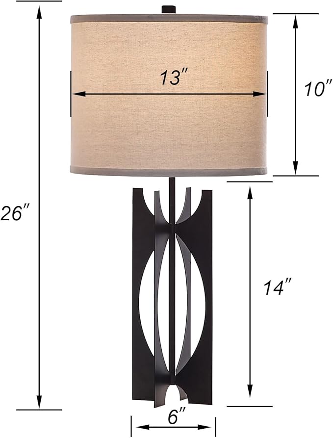 Industrial Table Lamps Set of 2 Black 26” 3-Way Bedside Lamp with White Linen Shade Metal Nightstand Lamp for Living Room Bedroom Dining Room End Table(JC-5-2PK-BK)