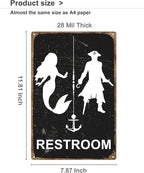 ALKB Nautical Themed Vintage Restroom Door Sign Fun Mermaid and Pirate Sign Suitable for Ocean, Beach, Ship Themed Wall Decor 8x12 Inch