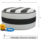 Inflatable Outdoor Ottoman with Air Pump,20"x9" Portable Patio Pouf,Water Resistant,Fade-Resistant,Round Blow Up Footrest Stools for Home Garden Camping Travel(Black White)