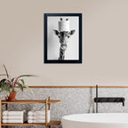 Framed Funny Bathroom Wall Art Giraffe with a Toilet Paper Roll on Head Print Black and White Bathroom Pictures Wall Decor Humor Animal Canvas Artwork