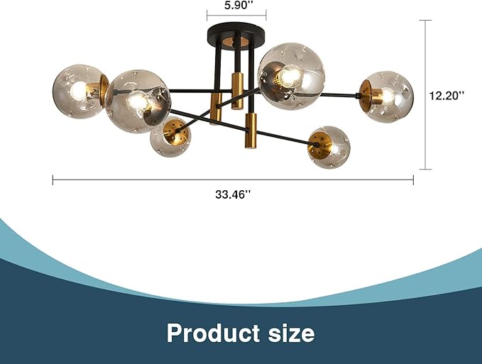 SZXYKEJI 6-Lights Glass Chandelier，Modern Flush Mount Ceiling Light Fixture，Farmhouse Lighting for Dining Room Living Room Bedroom Kitchen Passageway..