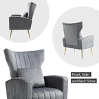 X-VOLSPORT Velvet Accent Chairs Set of 2, Mid Century Modern High Back Living Room Chair with Waist Pillow, Upholstered Arm Chair with Metal Gold Legs for Bedroom, Club, Grey