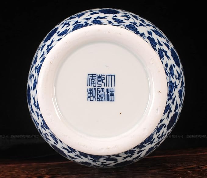 Chinese Decorative Ceramic Temple Jar Traditional Oriental Blue and White Porcelain Ginger Jar Vase with Lid,H12.20 inch