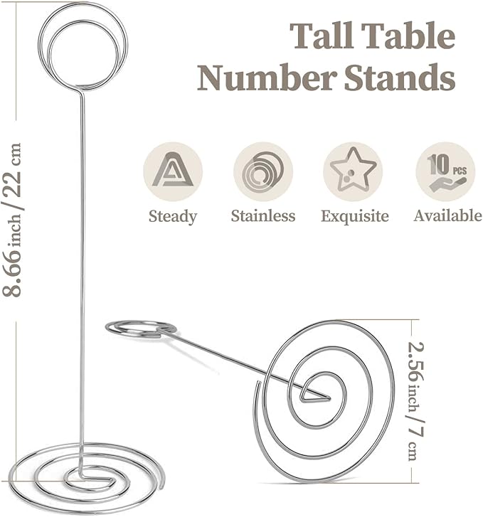 Table Number Holders 10Pcs - 8.75 inch Tall Table Number Stands Place Card Holder for Wedding Party Graduation Reception Restaurant Home Photo Picture Office Memo (Silver, 8.75")