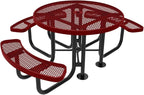 Coated Outdoor Furniture Heavy-Duty Portable ADA-Compliant Outdoor Picnic Table with Umbrella Hole, Expanded Metal Patio Dining Furniture Made in America (46" Round Top, Textured Burgundy)
