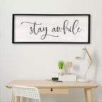 Stay AWhile Sign Wall Decor Sign 40"X15" Large Living Room Entryway Wood Framed Rustic Wall Decor for Vintage Farmhouse Foyer Hanging Lets Stay Home Wall Art (Black)