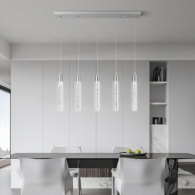 Kitchen Island Lighting Modern Light Fixture Chrome Pendant Light Dimmable LED Chrome Finish Mini Crystal Pendant Lights for Dining Room Living Room（5-Light）