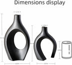 Levvohd XL Black Ceramic Vase Set of 2 for Modern Home Decor, Neutral Boho Round Donut Pampas Grass Vases, Nordic Aesthetic Vase, for Living Room Coffee Table Fire Place Book Style Shelf (H 11.1")