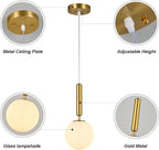 Modern Hanging Light Fixture Pendant Lighting for Kitchen Island Mid Century Gold Pendant Lights with Globe Milky White Glass Pendant Light for Bedroom Bathroom Entryway (2 Pack)