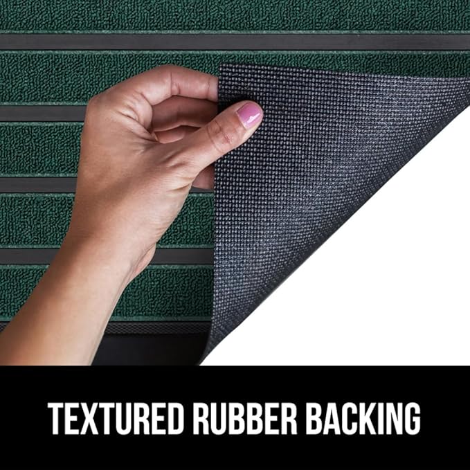 GORILLA GRIP 100% Waterproof All-Season WeatherMax Doormat US Designed Natural Rubber, Stain and Fade Resistant, Low Profile Indoor Outdoor Door Mats, Easy Clean Patio Mat, 17x29, Green Stripe