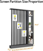 Wall Room Divider, Storage Cabinet Storage Display with Shelves, Modern Freestanding Wood Room Divider Screen, Wall Privacy Screens for Home Decorative (Grey,35.4" L x 9.5" W x 79.5" H)