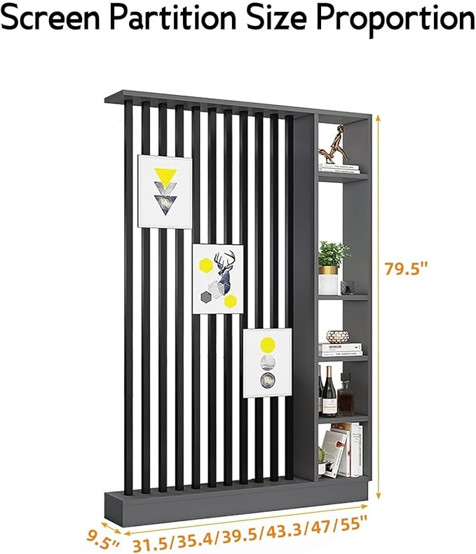 Wall Room Divider, Storage Cabinet Storage Display with Shelves, Modern Freestanding Wood Room Divider Screen, Wall Privacy Screens for Home Decorative (Grey,35.4" L x 9.5" W x 79.5" H)