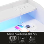 LUMTOK Modern 5 Dresser with LED Hanging Rack, Dresser with Clothes Rack, Hanger Rack, and Storage Drawers, Drawer Dressers with Coat Racks for Bedroom Living Room, Entryway, Closets (White)