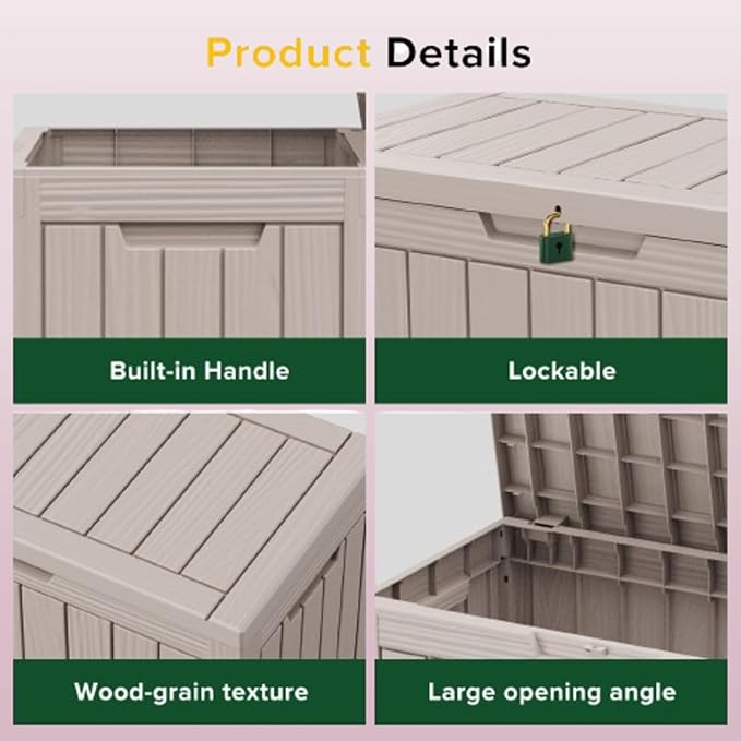 45 Gallon Lockable Resin Deck Box, Waterproof & UV-Resistant Outdoor Storage Box for Outdoor Cushion Storage, Garden Tools & Pool Accessories Storage, Gray