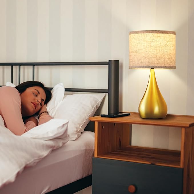 18.1'' Modern Touch Lamps for Nightstand Set of 2 with 3 Way Dimmable, Table Lamps for Living Room, Office, Bedside Lamps with Heavy Iron Base, Touch Switch, Bulb Included, Gold