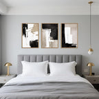 Black White Brown Framed Canvas Wall Art Set, Neutral Geometric Wall Decor, Modern Abstract Wall Painting, Minimalist Artworks for Living Room, Bedroom, Dining Room, Office - 16"x24"x3