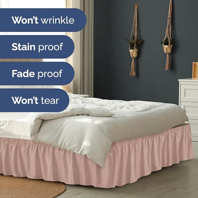 Wrap Around Dust Ruffle Bed Skirt - Mauve - Twin/Twin XL Size Beds w/ 12 Inch Drop - Easy Fit Elastic Strap - Adjustable Pleated Bedskirt w/Brushed Fabric - Wrinkle Free - Women, Men, Kids & Teens