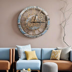 The Original Real Moving Gear Wall Clock Vintage Industrial Oversized Rustic Farmhouse (24 inch (60cm), Vintage Aqua Green and Bronze)