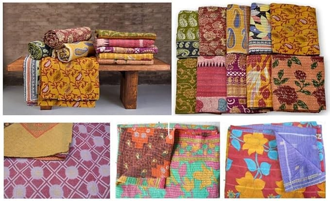 Vintage Kantha Quilts Handmade Old Saree Made gudari Boho Bedding Throw Blanket Bedspread Rally