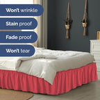 Wrap Around Dust Ruffle Bed Skirt - Red - for Queen Size Beds with 12 Inch Drop - Easy Fit Elastic Strap - Adjustable Pleated Bedskirt w/Brushed Fabric - Wrinkle Free - for Women, Men, Kids & Teens