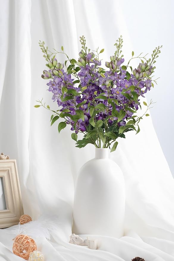 8PCS Purple Delphinium Artificial Flowers with Clematis Greenery Long Stem Flowers 29.5" Dark Purple Artificial Flowers for Wedding Centerpieces Silk Flowers for Home Decor Indoor (Purple)