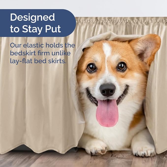 Wrap Around Dust Ruffle Bed Skirt - Wheat - for Queen Size Beds w/ 12 Inch Drop - Easy Fit Elastic Strap - Adjustable Pleated Bedskirt w/Brushed Fabric - Wrinkle Free - for Women, Men, Kids & Teens