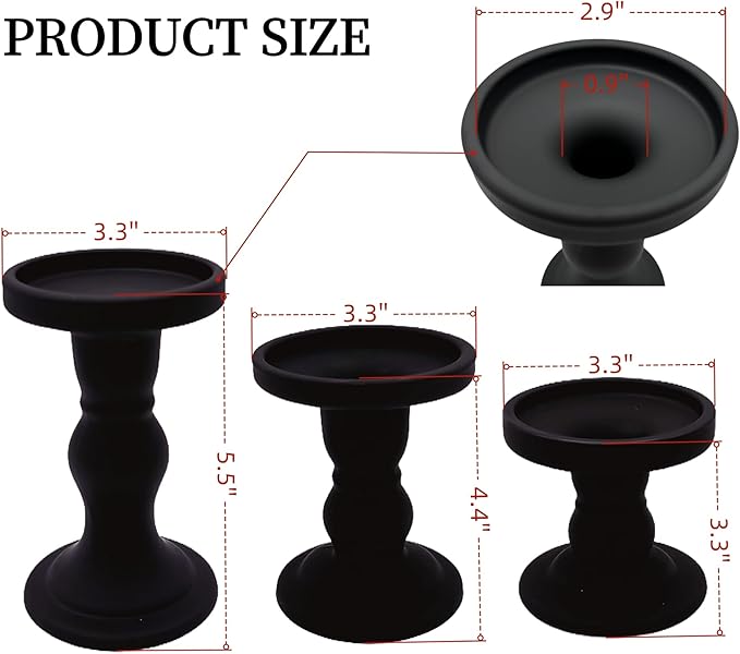 Black Glass Candle Holders Set of 3 Clear Candlestick Holder Vintage Candle Stands for Pillar Taper Candle Tea Light Home Decor Table Centerpieces Halloween, Candleholder Sets with 4 Pcs Taper Candles