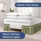 Wrap Around Dust Ruffle Bed Skirt - Sage Green - for King Size Beds with 21 Inch Drop - Elastic Strap - Adjustable Pleated Bedskirt with Brushed Fabric and Wrinkle Free - for Women, Men, Kids & Teens