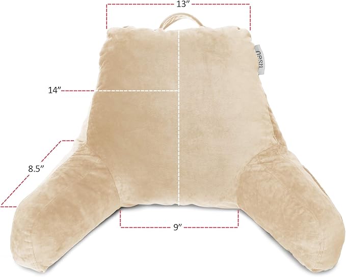 Nestl Reading Pillow for Kids, Small Bed Pillow, Back Pillow for Sitting in Bed, Memory Foam Chair Pillow, Reading & Bed Rest Pillows, Beige Cream Back Pillow for Bed, Arm Pillow with Pockets