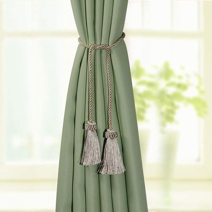 Fenghuangwu Curtain Tiebacks Handmade Decorative Curtain Holdbacks Rope with Tassel (Beige, 6P)
