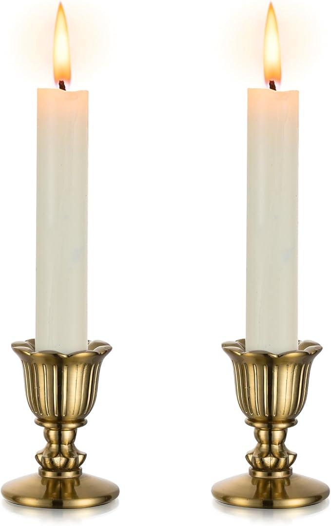 Sziqiqi Vintage Candlestick Holder Decor: Gold Taper Candle Holders Set of 2 for Dining Room Table Antique Candle Stick Holder for Fireplace Mantle