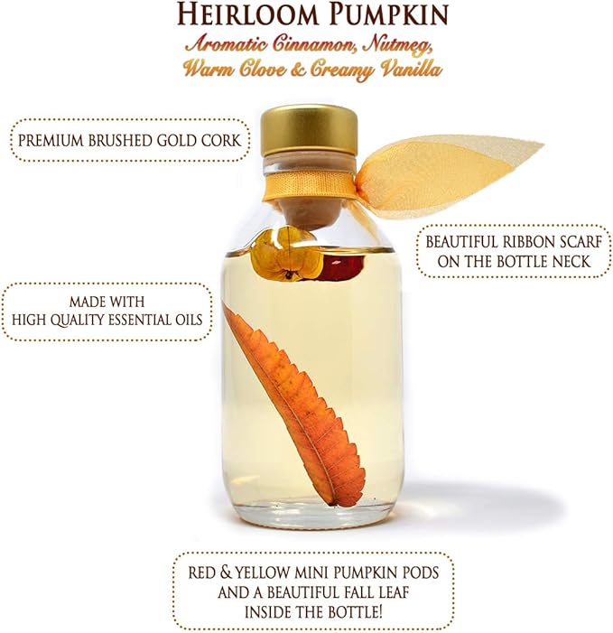 LOVSPA Reed Diffuser Set, Heirloom Pumpkim Scented Oil Diffuser with Sticks, Home Fragrance Accessories for Bathroom Shelf Decor, Aroma Diffusers for Home or Office Fall Decor, USA Made