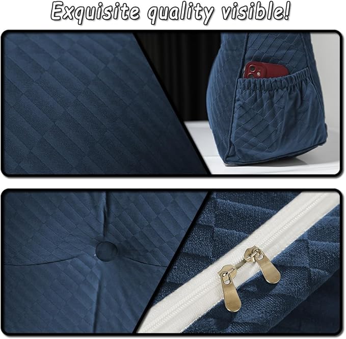 Gradient Velvet Triangular Wedge Pillow, Removable Cover Headboard Pillow for Daybed, Backrest Positioning Support Pillow Cushion Resting Reading Relaxing (Blue, Queen(59 * 20 * 8in))