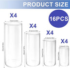 16 Pack Glass Cylinder Vases, 4,6,8,10 Inch Tall Clear Flowers Vases for Centerpieces, Floating Candles Vase,Hurricane Glass Candle Holders Vase for Wedding Home Tables Decor