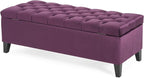 Christopher Knight Home Gloust Velvet Storage Ottoman, Upholstered Rectangular Storage Bench, Living Room Seating, Tufted BottonFoot Rest Stool for Home Office, Entryway and Bedroom, Purple