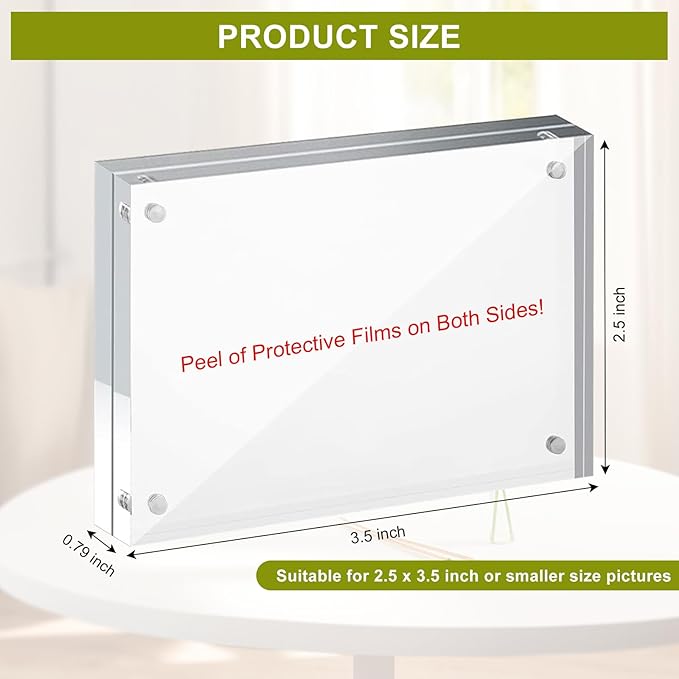 10 Pack Mini Acrylic Picture Frames 2.5 x 3.5 Inch Clear Acrylic Business Card Frame Double Sided Magnetic Photo Block Frames Wallet Size Desktop Display Stand for Office Home